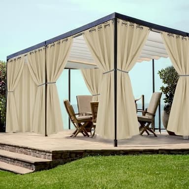 HolidayIdeas Grommet Outdoor Curtains for Patio Waterproof 8 Pcs All Weather Balcony Outside Curtain Drapes for Apartments, Gazebo, Pergolas, Porch, 54x84 Inch, Cream