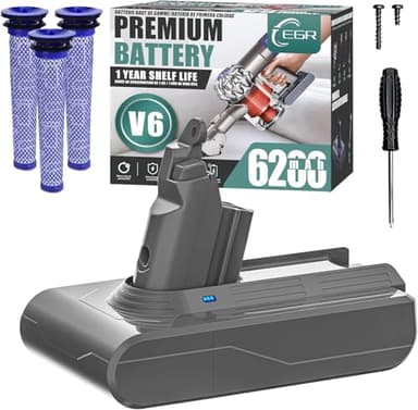 EGR Premium V6 Battery Replacement Compatible with Dyson V6 Animal/Absolute/Motorhead/Fluffy SV03 SV04 SV05 SV06 SV07 SV09 DC58 DC59 DC61 DC62 DC72 DC74 Vacuum Cleaner(Not Fit V7, V8)