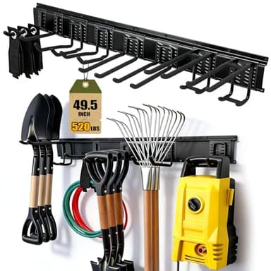14Pack Garage Tool Organizer Wall Mount, 49.5'' Garage Wall Organizer with 11 Adjustable Hooks, 520lbs Heavy Duty Garage Storage & Organization, Garage Hanging Rack for Garden Yard Tool Shed, Men Gift