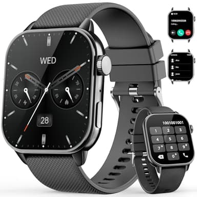 MFVLP Smart Watch for Men Women, 1.85'' AMOLED HD Fitness Watch with 120+ Sports Modes, Bluetooth Call/Heart Rate/Sleep Monitor/Pedometer, Smartwatch for Android iOS, IP68 Waterproof, Light Black