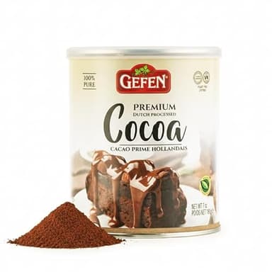 Gefen 100% Pure Premium Dutch Processed Cocoa Powder, 7oz | High-Fat (20%) Alkalized for Moist Baking & Rich Dark Color | Unsweetened Baking Cocoa | Kosher for Passover & Year-Round
