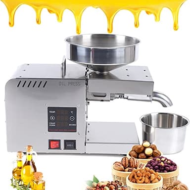 1500W Oil Press Machine, Commercial Automatic Oil Press Machine, Stainless Steel Electric Automatic Oil Press Extractor, Cold & Hot Pressing, Intelligent Temperature Control, Oil Catch Cup