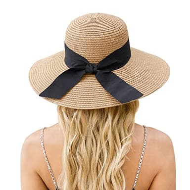 Beach Hats for Women, Wide Brim Sun Hat for Women, UPF 50+ UV Sun Protection Sun Straw Hat Womens, Floppy Sun Hat Foldable Roll up Cap A-Khaki