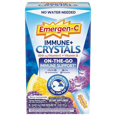 Emergen-C Immune Plus Crystals, On-The-Go Immune Support Supplement with Vitamin C, Vitamin D, B Vitamins, Zinc and Manganese, Berry Lemonade - 28 Stick Packs