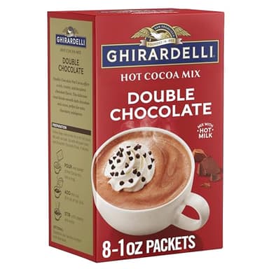 GHIRARDELLI Double Chocolate Hot Cocoa Mix, 8 Single-Serve Packets Rich and Decadent Hot Cocoa Made with Premium Chocolate