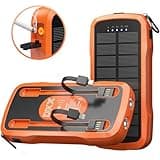 Solar Charger Power Bank 10000mAh - Portable Fast, Built-in 2 Cables, Dual USB 5V Outputs, for All Mobile Devices, Solar Power Bank Wireless Charger with Dual Flashlights (Orange)