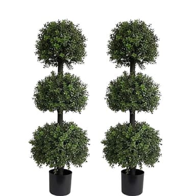 ALL SEASON GREEN 4ft Triple Ball Boxwood Topiariy Trees,UV Resistant,Faux Topiaries for Outdoor Porch Planter Decor 2Pack