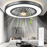 22'' Ceiling Fans with Lights and Remote, DC Motor Stepless Dimmable Ceiling Fans with Night Light, 3000-6500K Color Temperature Celing Fan with Light Flush Mount with 6 Speeds Black