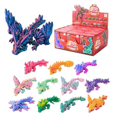 JOYIN 12 Pcs 3D Printed Dragon Blind Box Series, Mystery Box Party Favors for Kids 8-12, Mini Articulated Fidget Animals, Bulk Sensory Toys for Goodie Bags, Classroom Prizes & Birthday Gifts