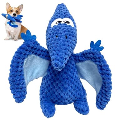 LWBMG Squeaky Dog Toys Plush Dog Toy with Crinkle Paper Dinosaur Dog Toy Stuffed Animals Chew Toy Plush Squeaky Dog Birthday Toys for Small Medium Large Dogs Green Blue