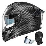 ILM Carbon Fiber Motorcycle Helmets Lightweight Full Face Dual Visor Helmet with Rear Wing Pinlock Compatible Motorbike Street Bike DOT ECE Men Women Model 861C (CarbonFiber3K, XXL)