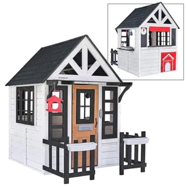 KidKraft Riverscape Wooden Playhouse with Working Doorbell, Fence, Kitchen and Pet Door