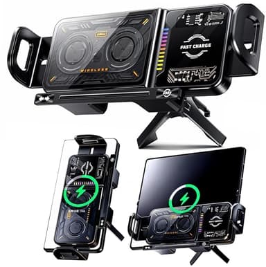 UWDFH Wireless Car Charger, 2026 Upgrade 15W Fast Charging with LED Light Auto Clamping Phone Holder for iPhone 16/15/14/13 Mini Pro Max, Samsung Galaxy S25 Ultra, S24/S23 etc (Black)