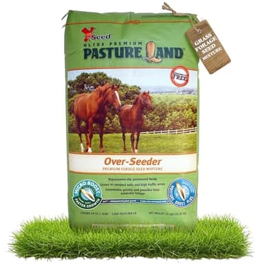 X-Seed Land Over-Seeder Pasture Forage Seed Mix, Endophyte Free for Healthier Livestock Grazing, Clover Food Plot Orchardgrass Perennial Planting Micro Boost Seed for Faster Growth, 25 lb Bag - Green