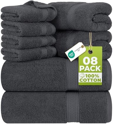 Utopia Towels 8 Piece Luxury Towel Set – Majestic Plush, Super Absorbent & Quicker-to-Dry, Thick 100% Ring Spun Cotton Towels for Bathroom, Spa & Hotel – 2 Bath, 2 Hand, 4 Washcloths, Grey