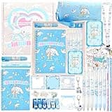 iseainno Cute School Supplies Present Set Kawaii Including Ballpoint Pens, Pencil Case, ID Badge Holder, Stickers, Key Chain, A5 Notebook, Bookmark, Eraser, Ruler for Girls Kids Teens