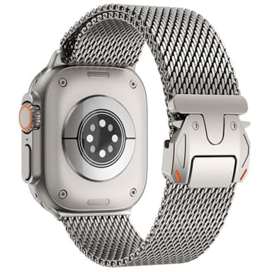 WINGLE Milanese Loop for Apple Watch Band Ultra 3/2/1 Band Ultra 49mm Series 11 10 46mm 45mm 44mm SE 3/2/1 9 8 7 6 5 4 Men Women,Parachute-Style Buckle Stainless Steel Mesh Metal iWatch Bands Titanium