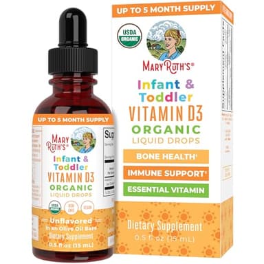 MaryRuth Organics USDA Organic Vitamin D Drops | Vitamin D3 Liquid | Sugar Free | Liquid Vitamin D Drops Immune Support for Infants & Toddlers | VIT D3 | Gluten Free | Non-GMO | 90-150 Servings