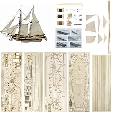 GAWEGM Wood Ship Model Kits for Adults to Build - Scale 1/100 1840 Halcon Baltimore Ship Wooden Model Kit, with Brass Upgrade Accessories, for Collections, DIY Handmade Crafts