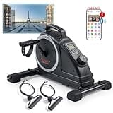Sunny Health & Fitness Magnetic Compact Under-Desk Mini Exercise Bike, Indoor Full Body Cardio Training Machine w/Resistance Bands, Pedal Exerciser w/Free SunnyFit App Connectivity – SF-B020026SMART