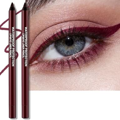 Wugbc 2 PCS Burgundy Plum Eyeliner Pencil, Cream Gel Waterline Eyeliner Smooth Waterproof Smudge-Proof Lasting Bold High-Pigmented Matte Eye Liner Pen Eyeshadow Makeup for Women with Sharpener
