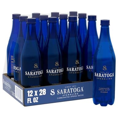 Saratoga Sparkling Water Bottles, 12-Pack – Carbonated Spring Bottled Water – Recycled PET Plastic Bottles – 28 Fl Oz