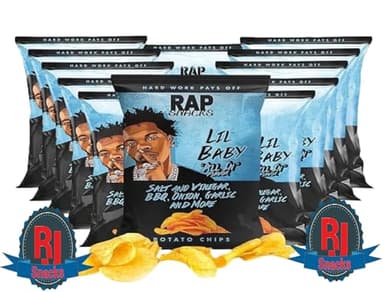 Rap ` Snacks Potato Chips 5 oz (Curated by RJ Snacks Value Pack) (Pack of 6, Lil Baby All In)