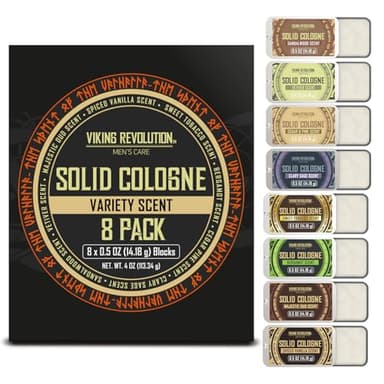 Viking Revolution 8 Pack Solid Cologne for Men - Men's Cologne Gift Set Including Sandalwood, Vetiver, Sweet Tobacco, Clary Sage, Spiced Vanilla, Cedar Pine - Travel Size Gifts for Men (0.5 Oz each)