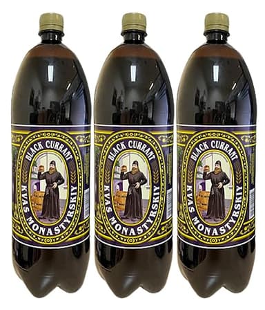 Ukrainian Black Currant Monastery "Monastyrskiy" Kvas Rye Bread Drink 67.6 fl oz / 2L - Pack of 3