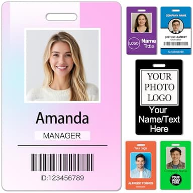 Custom Id Badge with Lanyard Personalized Work Office Card Identification Double Sided Print Name Photo Logo Vertical
