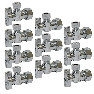 [10-Pack] PROCURU Heavy Duty Angle Stop Valve 1/2" Nominal (5/8" OD) Compression x 3/8" OD, 1/4-Turn Operation (PCAS12-10P)