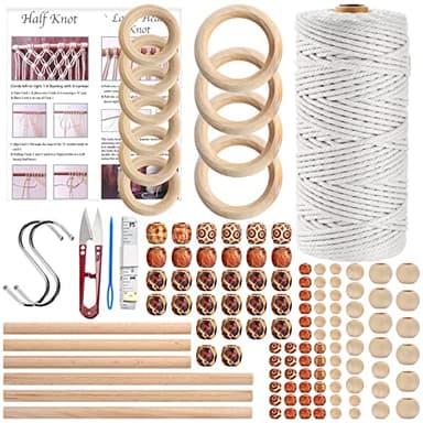 Hdviai 121Pcs Macrame Kit, Macrame Supplies 3mm x 109Yards Macrame Cord for Macrame Kits for Adults Beginners, with Accessories Like 100Pcs Beads and 10Pcs Wooden Rings for Macrame Plant Hanger Kit