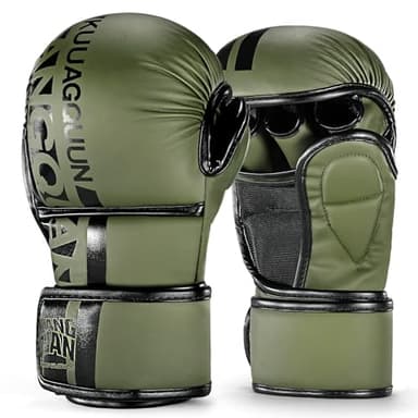 KUANG QUAN MMA Gloves Open Palm Sparring & Grappling Mitts,Martial Arts for Men & Women,Combat Sports,MMA, Boxing, Muay Thai, Kickboxing (Army Green, Large)