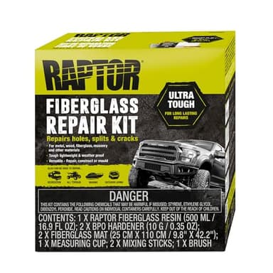 RAPTOR Fiberglass Repair Kit, Ultra Tough, for Long-Lasting Repairs On Holes, Splits & Cracks, Automotive Repair Kit