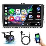 UnifiAoto 9 Inch Touchscreen Android Bluetooth Car Radio for VW Passat Jetta Golf Seat Tiguan Polo Skoda MK5, 4G+64G with CarPlay/Android Auto/GPS Navi/Backup Camera/SWC/DSP/Voice Control/FM Radio