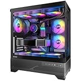 Okinos Aqua 7, Pre-Installed 6 × 120mm PWM ARGB Fan, ATX Mid Tower PC Case, Computer case with Panoramic View Tempered Glass Front & Side Panel, Type C Port, Gaming PC Case, Black