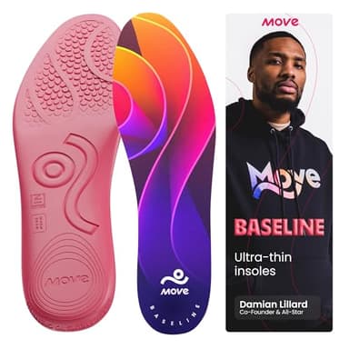 MOVE Baseline - All-Purpose Insoles - Sock Liner - Ultra Thin Shock Absorption - Maximum Freedom of Movement and Energy Return Cleats, Shoes, Running, Basketball, Baseball (M9-9.5/W10.5-11)
