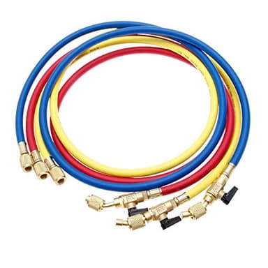 Refrigerant Charging Hose with Ball Valves for R410A R134A R12 R22 R502 R404 Refrigerant Charging Hoses HVAC, 1/4'' SAE HVAC Manifold Hose Set 800 PSI Red/Yellow/Blue (3pcs)
