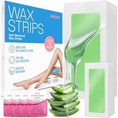 GREBIKE 60PCS Wax Strips for Hair Removal - 40 Body & 20 Facial Hair Removal for Women - Waxing Kit for Women, Face, Body, Arms, Legs, Chest, Back, Bikini/Brazilian Waxing Strips & 4Calming Oil Wipes