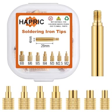 8 Pcs Heat Set Insert Tool Soldering Iron Tips M2 M2.5 M3 M4 M5 M6 M8 Thread Inserts for Plastic and 3D Printing