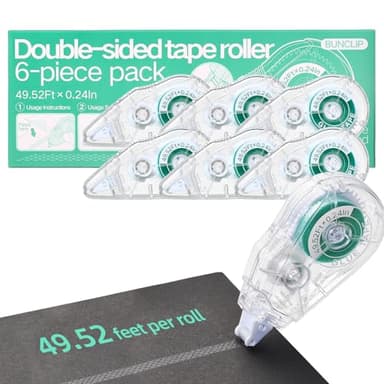 BUNCLIP Scrapbook Tape Runner Glue Tape, 6 Pack Double-Sided Tape Roller 49.52ft x 0.24in, Residue-Free Adhesive for Photo Crafts, Scrapbooking, Paper Arts