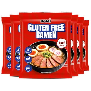BAMI Gluten Free Ramen Noodles (Beef Flavor) Vegan ramen noodles, Low sodium ramens noodle 6 packs, GF Ramen