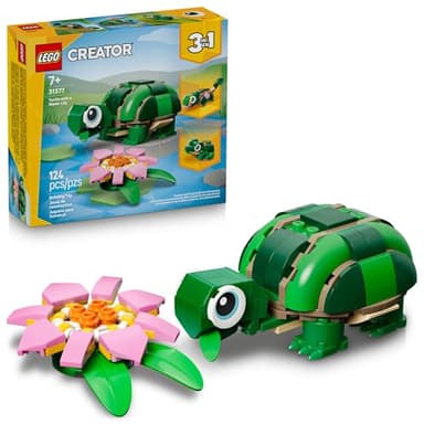 LEGO Creator 3 in 1 Turtle with a Water Lily Flower Building Toy for Girls & Boys - Kids Build a Chameleon, Frog, or Turtle Toy Figure - Gift Idea for Animal Lovers, Ages 7+ - 31377