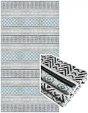 BalajeesUSA Outdoor Rug - 9x18 Grey, Teal, Reversible Recycled Plastic Straw Outdoor Patio Rugs Waterproof Large RV Camper Mats 7087