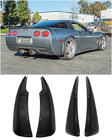 Replacement for 1997-2004 Chevrolet Corvette C5 All Models | GM Factory XL Extended Style Front & Rear Side Splash Guards Mud Flap Pair (ABS Plastic - Matte Black)