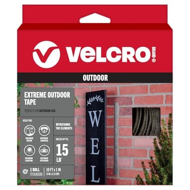 VELCRO Brand Extreme Outdoor Heavy Duty Tape | 10Ft x 1 In | Holds 15 lbs | Titanium, Industrial Strength Adhesive Back Rolls | Strong Weather Resistant for Brick, Concrete (91365)