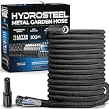 HYDROSTEEL Metal Garden Hose 100 Ft with Nozzle, Water Hose 100Ft, Heavy Duty 3x Layer Stainless Steel Flexible 100 Ft Garden Hose, Lightweight, Easy to Coil, Kink Resistant, 500 PSI AS SEEN ON TV