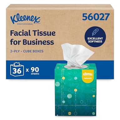 Kleenex Professional Naturals Facial Tissue with Plastic-Free Eco Packaging, Bulk (56027), 2-Ply, White, Upright Cube Boxed Format, Designed for Business (90 Tissues/Box, 36 Boxes, 3,240 Sheets/Case)