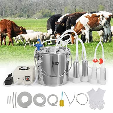 VEVOR Goat Milking Machine, 12 L 304 Stainless Steel Bucket, Electric Automatic Pulsation Vacuum Milker, Portable Milker with Food-Grade Silicone Cups and Tubes, Adjustable Suction for Cows and Sheep
