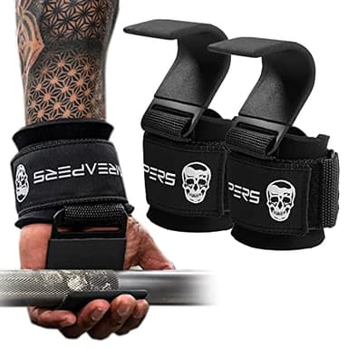Gymreapers Weight Lifting Hooks (Pair), Heavy Duty Power Wrist Straps Hand Grip Support For Deadlifts, Pull Ups, Shrugs - Gym Gloves For Men and Women (Black)